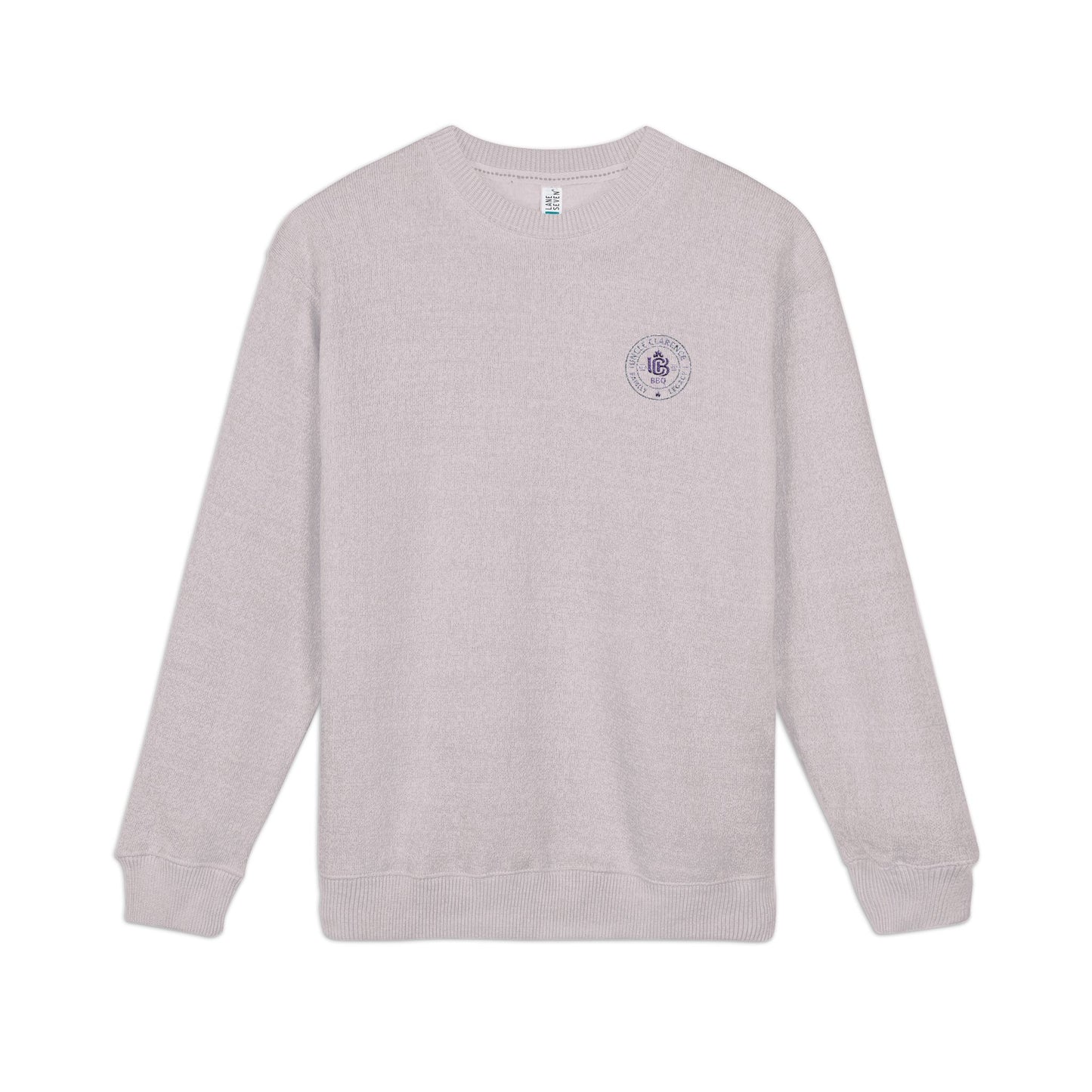 UCBBQ Premium Embroidered Monogram Crewneck – Salt & Pepper / Heritage Lavender