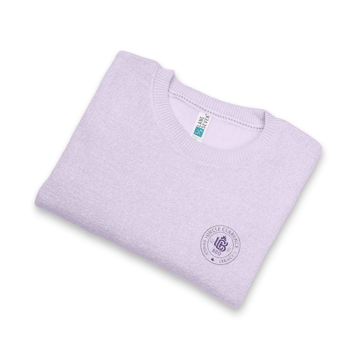 UCBBQ Premium Embroidered Monogram Crewneck – Salt & Pepper / Heritage Lavender