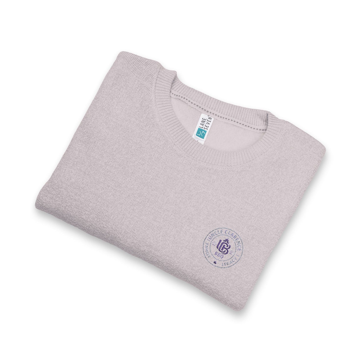 UCBBQ Premium Embroidered Monogram Crewneck – Salt & Pepper / Heritage Lavender