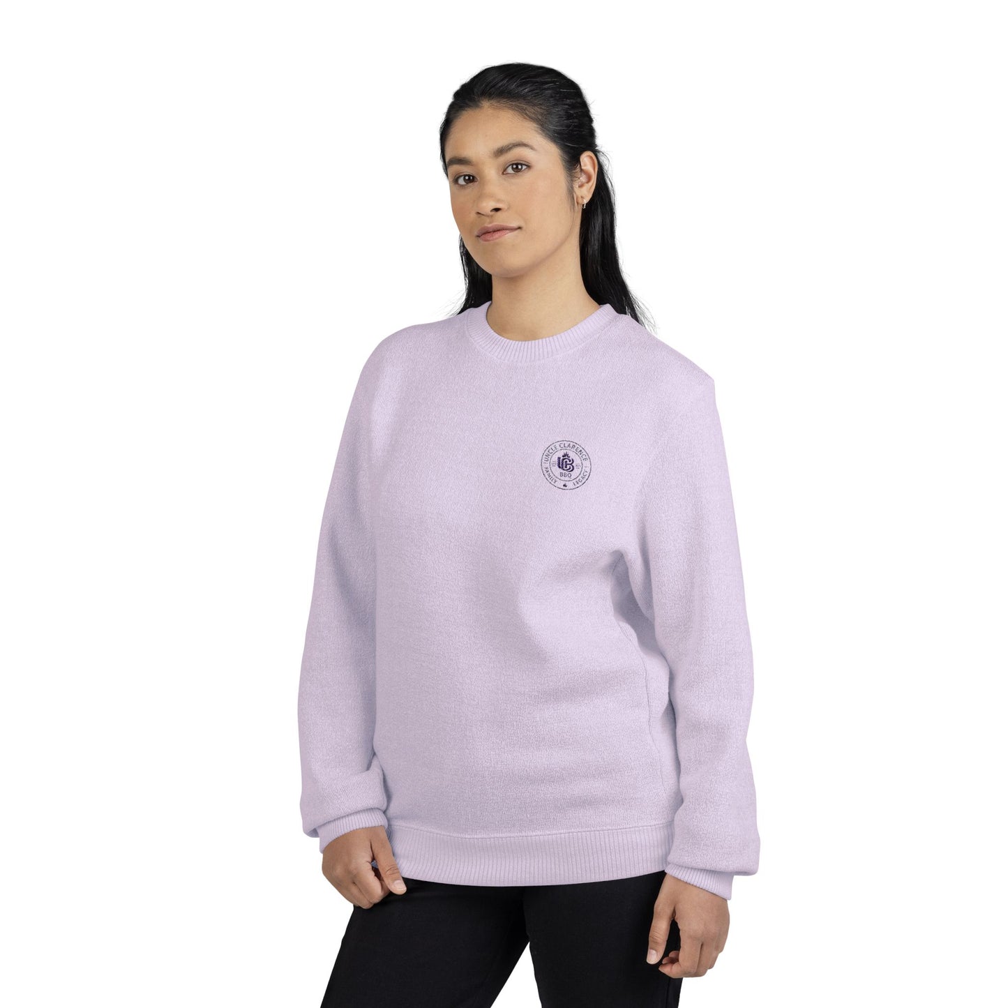 UCBBQ Premium Embroidered Monogram Crewneck – Salt & Pepper / Heritage Lavender