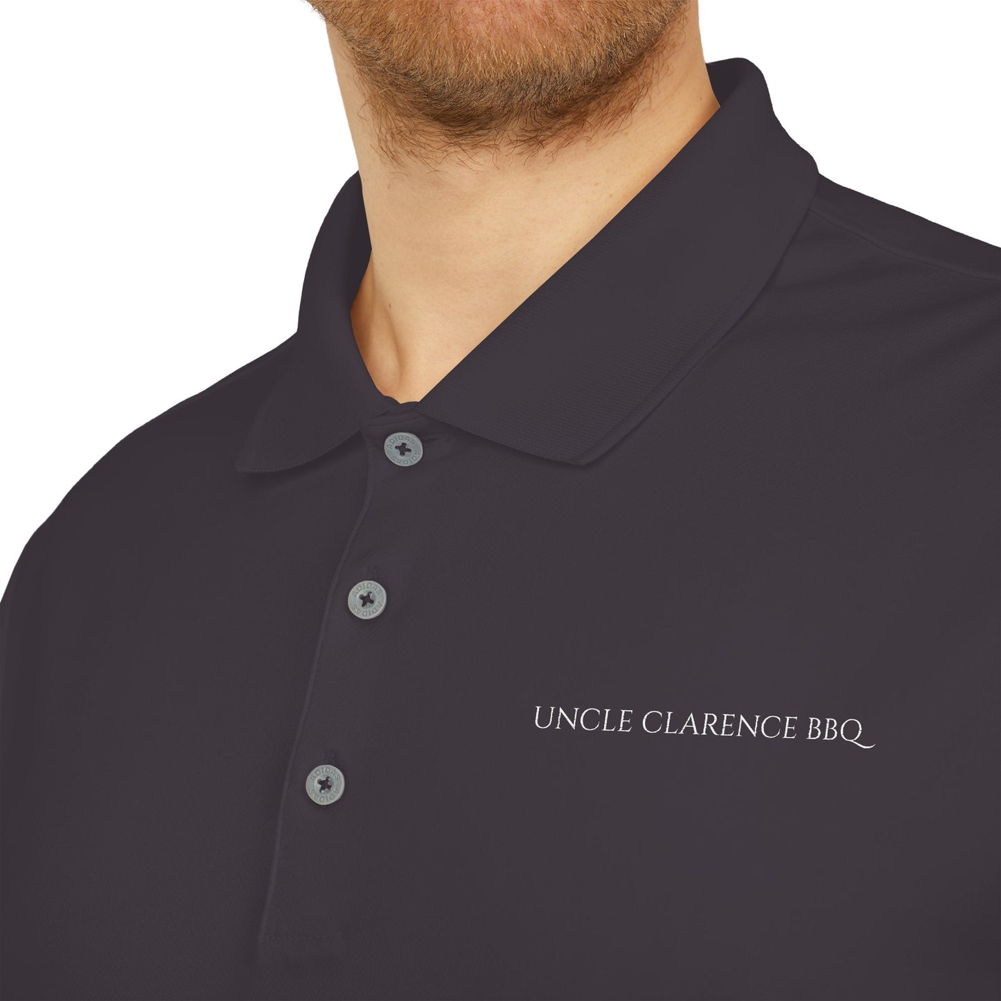 Customized Uncle Clarence BBQ Legacy Performance Polo – adidas® Unisex Embroidered Golf Shirt (Navy & Black) - Uncle Clarence BBQ
