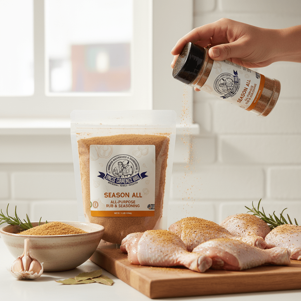 Season All All - Purpose Herb Seasoning | 12 - Pack Case + Bulk 1 lb & 5 lb - Uncle Clarence BBQ