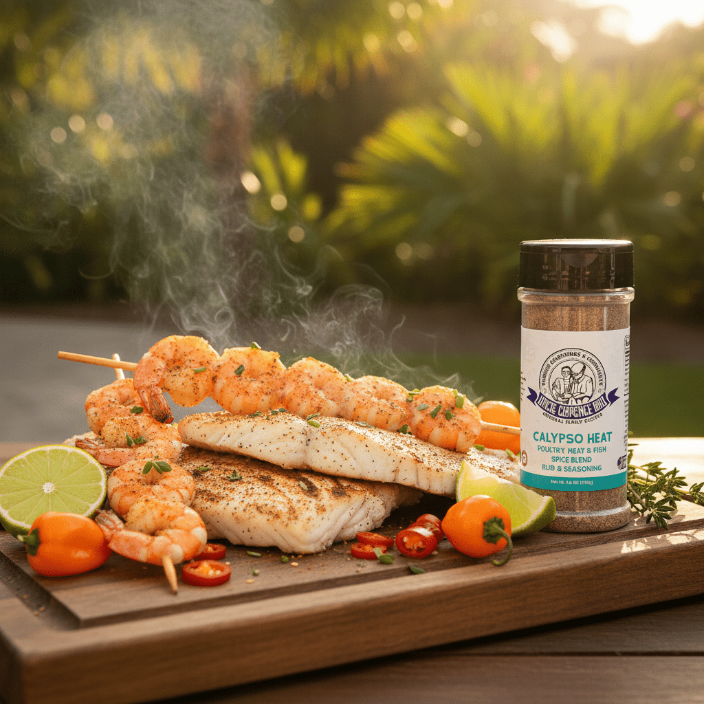 Uncle Clarence BBQ Calypso Heat – Caribbean Jerk Rub & Seasoning, 18 - Spice Blend, All - Natural, Kosher Certified, 4.8 oz - Uncle Clarence BBQ