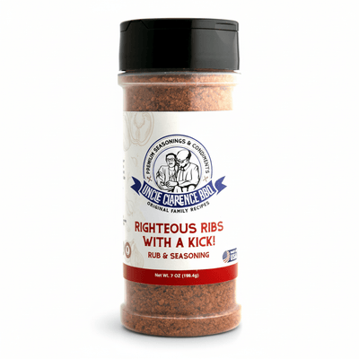 Uncle Clarence BBQ Righteous Ribs Rub With a Kick – Sweet Heat Rib Seasoning, All - Natural, Kosher Certified, 6.3 oz - Uncle Clarence BBQ