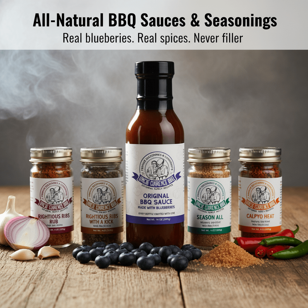 Premium Sauce & Spices | Small-Batch BBQ Seasonings & Blueberry BBQ Sauce by Uncle Clarence BBQ - Uncle Clarence BBQ