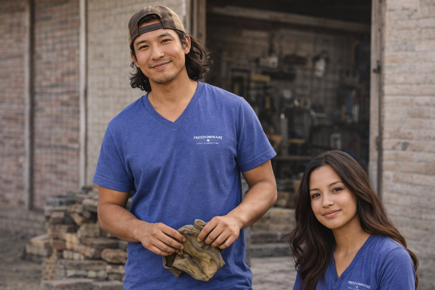 Freedom V‑Neck Tee –FreedomWear™ “Built by Work” V-Neck T-Shirt | Uncle Clarence BBQ Subtle Back Text Patriotic Casual Shirt