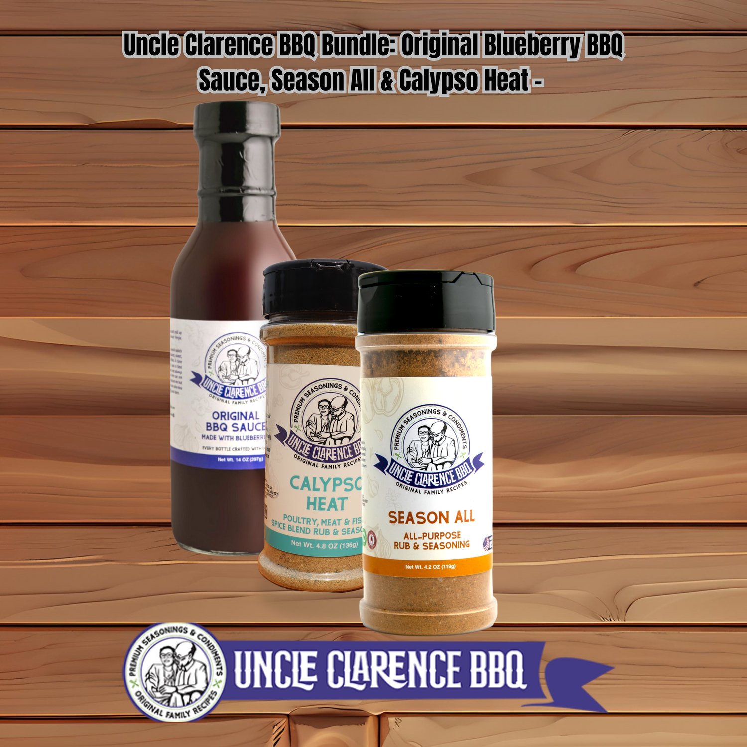 Uncle Clarence BBQ Bundle: Original Blueberry BBQ Sauce, Season All & Calypso Heat - Only $25.68!