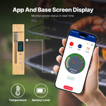 Bluetooth meat thermometer with app and base screen display for real-time cooking monitoring