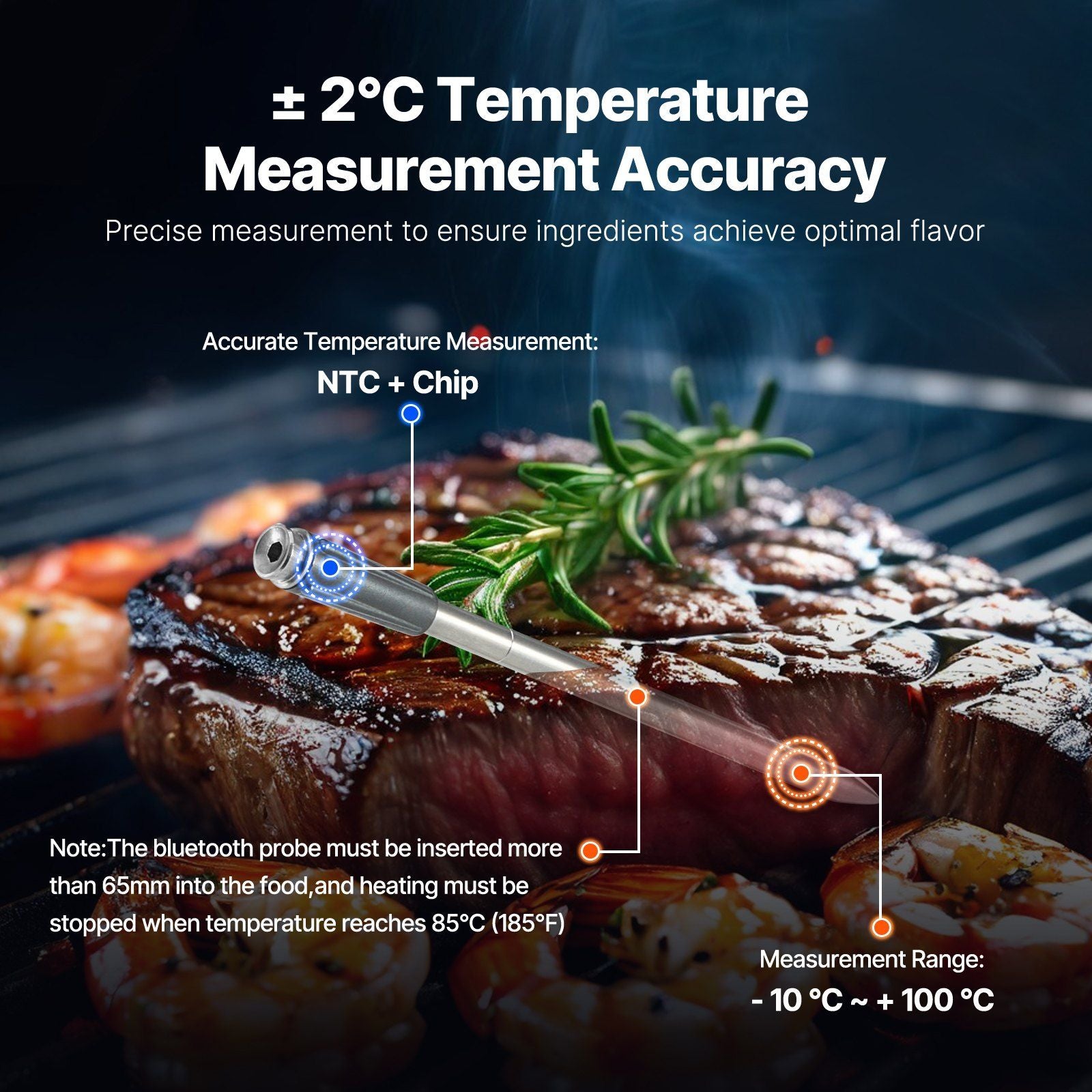 Bluetooth meat thermometer with precise measurement for optimal cooking accuracy and flavor