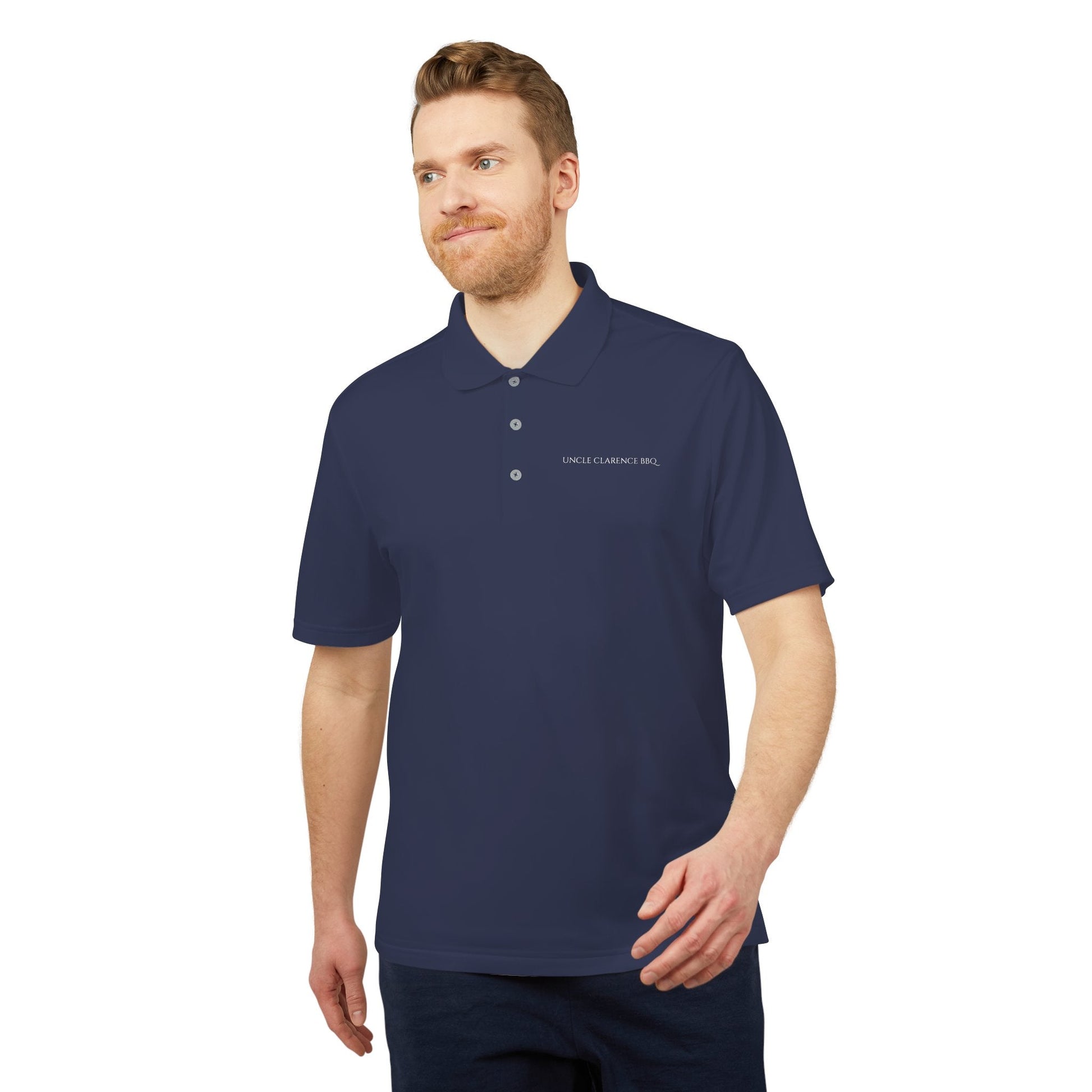 Customized Uncle Clarence BBQ Legacy Performance Polo – adidas® Unisex Embroidered Golf Shirt (Navy & Black) - Uncle Clarence BBQ