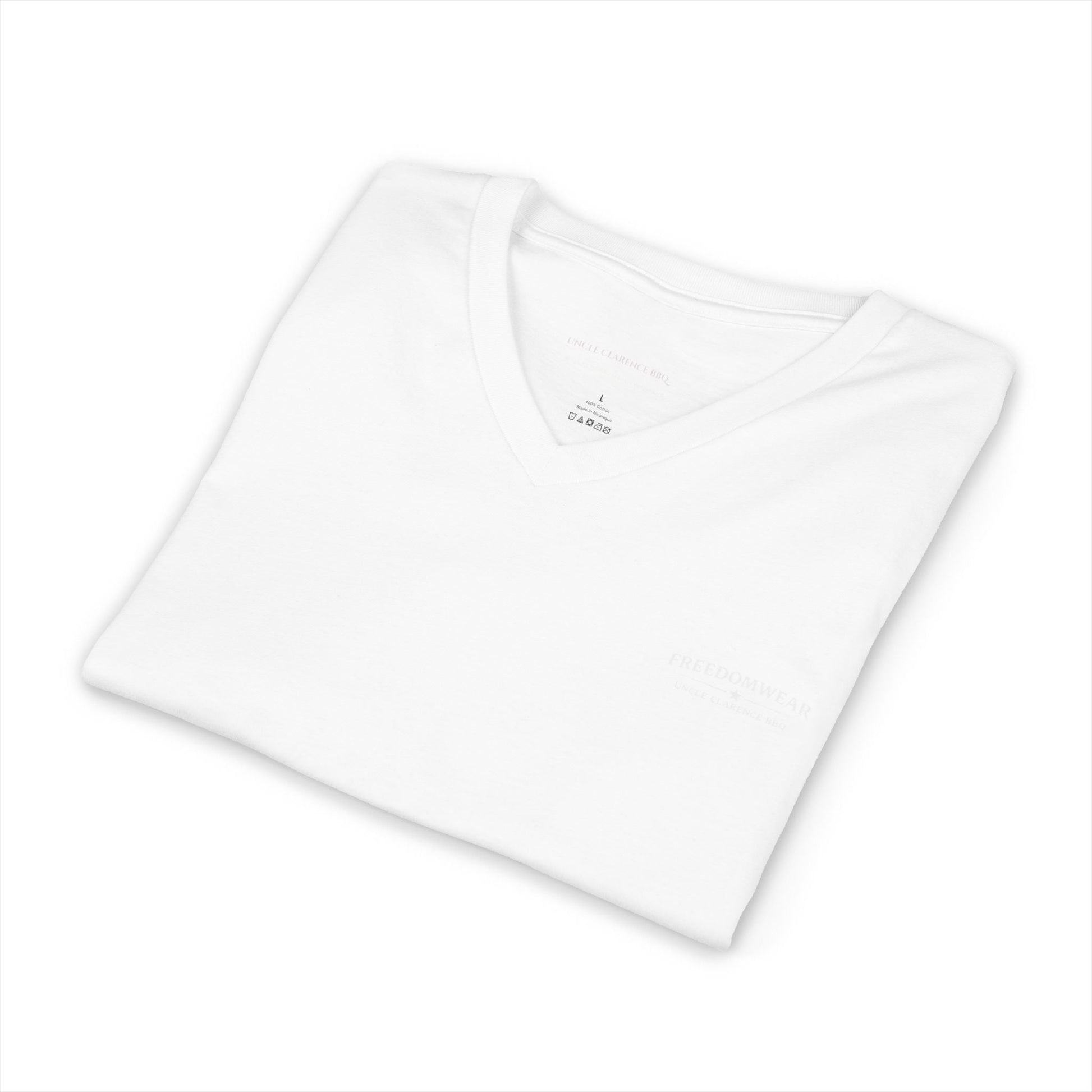 Freedom V‑Neck Tee –FreedomWear™ “Built by Work” V - Neck T-Shirt | Uncle Clarence BBQ Subtle Back Text Patriotic Casual Shirt - Uncle Clarence BBQ