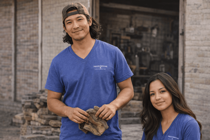 Freedom V‑Neck Tee –FreedomWear™ “Built by Work” V - Neck T-Shirt | Uncle Clarence BBQ Subtle Back Text Patriotic Casual Shirt - Uncle Clarence BBQ