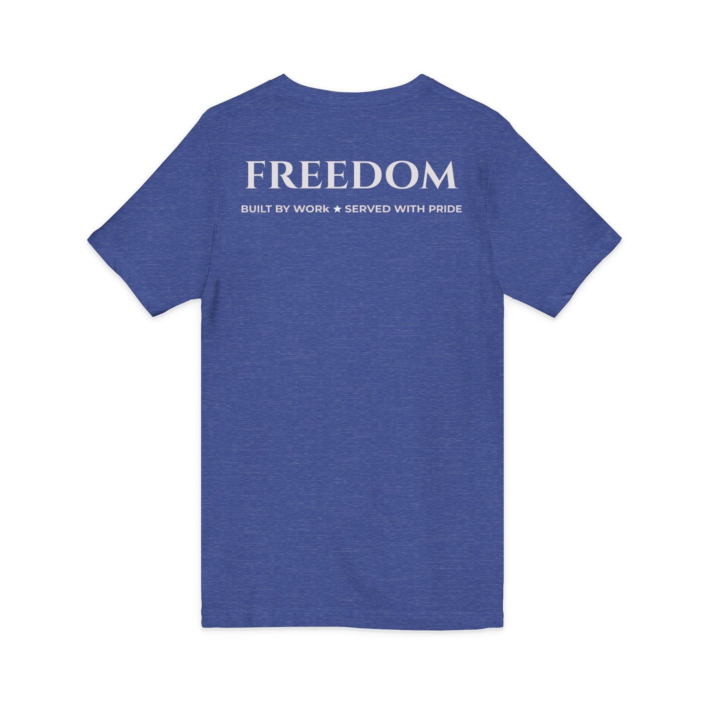 Freedom V‑Neck Tee –FreedomWear™ “Built by Work” V - Neck T-Shirt | Uncle Clarence BBQ Subtle Back Text Patriotic Casual Shirt - Uncle Clarence BBQ