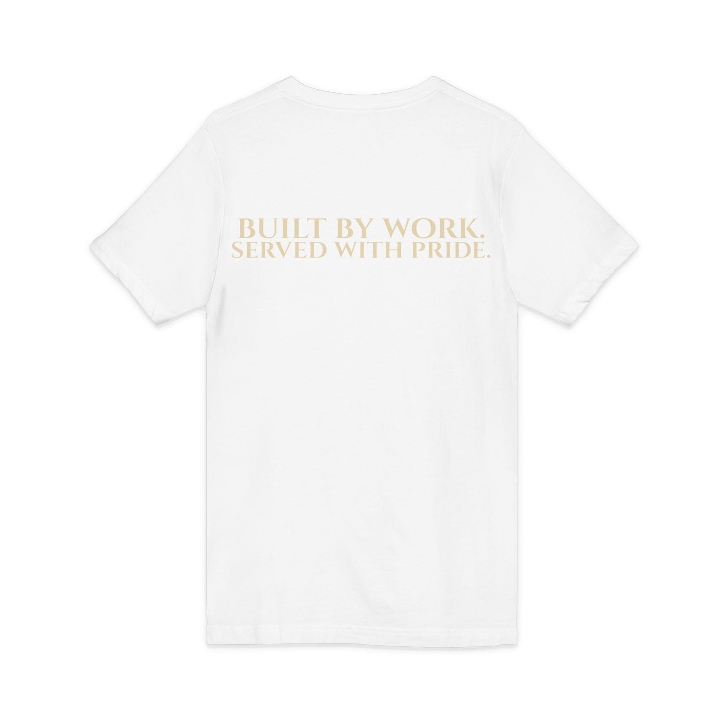 FreedomWear Built By Work V - Neck T-Shirt | Rustic Red Workwear Graphic Tee for Men - Uncle Clarence BBQ