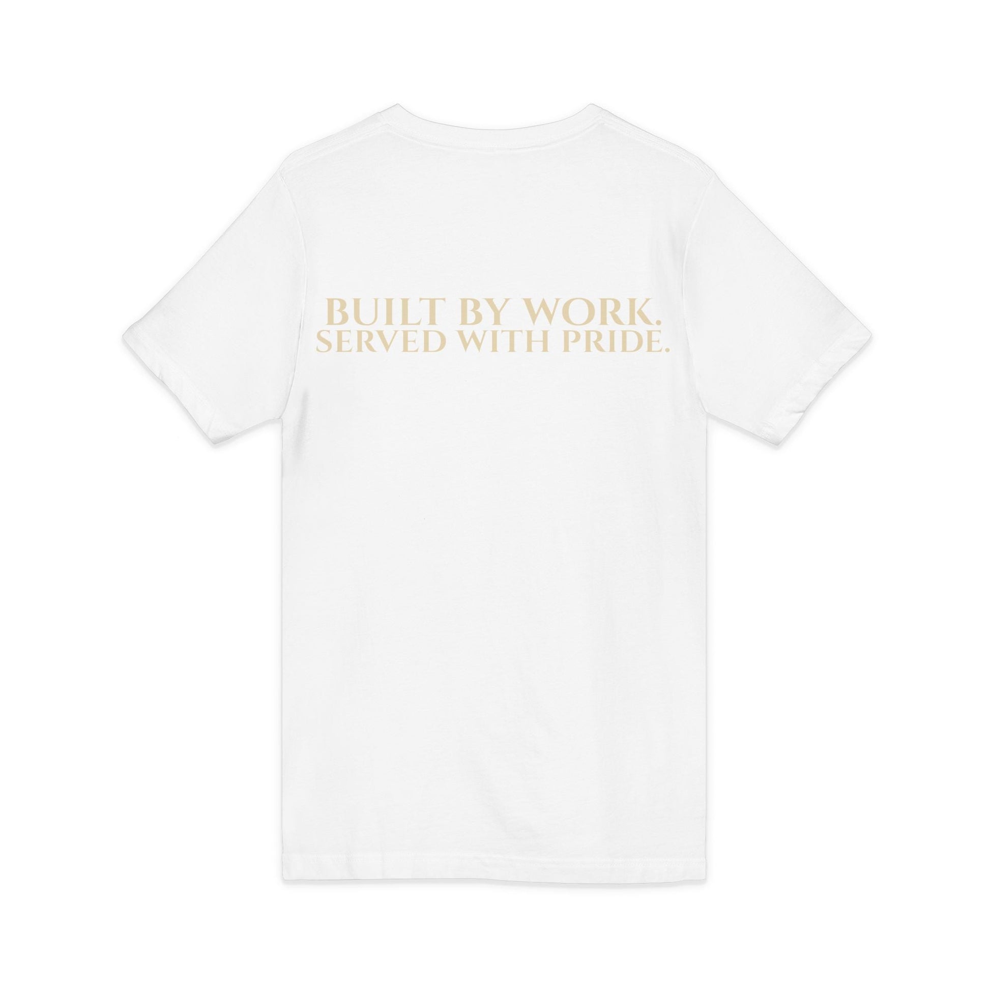 FreedomWear Built By Work V - Neck T-Shirt | Rustic Red Workwear Graphic Tee for Men - Uncle Clarence BBQ