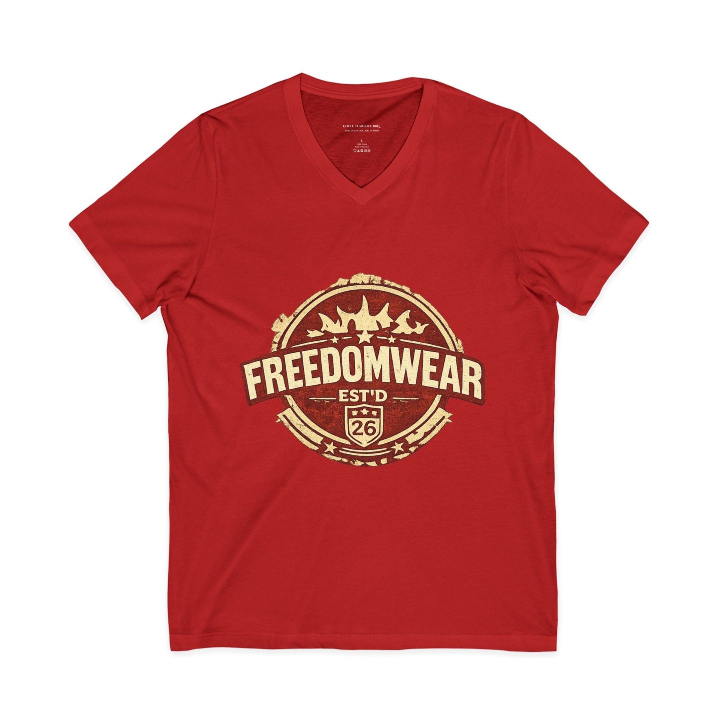 FreedomWear Built By Work V - Neck T-Shirt | Rustic Red Workwear Graphic Tee for Men - Uncle Clarence BBQ
