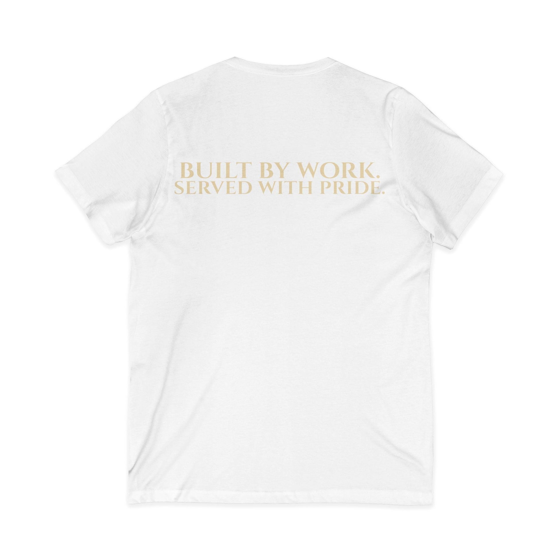 FreedomWear Built By Work V - Neck T-Shirt | Rustic Red Workwear Graphic Tee for Men - Uncle Clarence BBQ