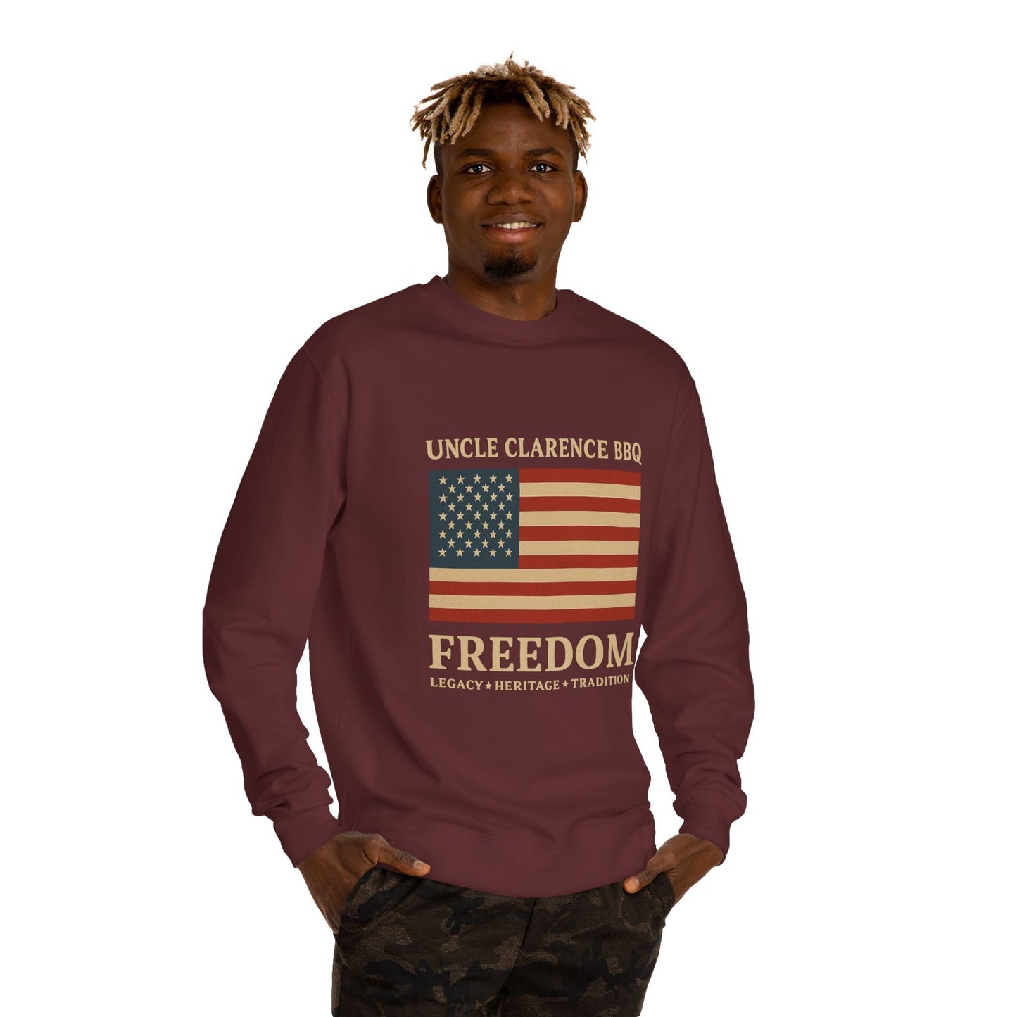 FreedomWear Heritage Flag Crew Neck Sweatshirt | Uncle Clarence BBQ - Uncle Clarence BBQ