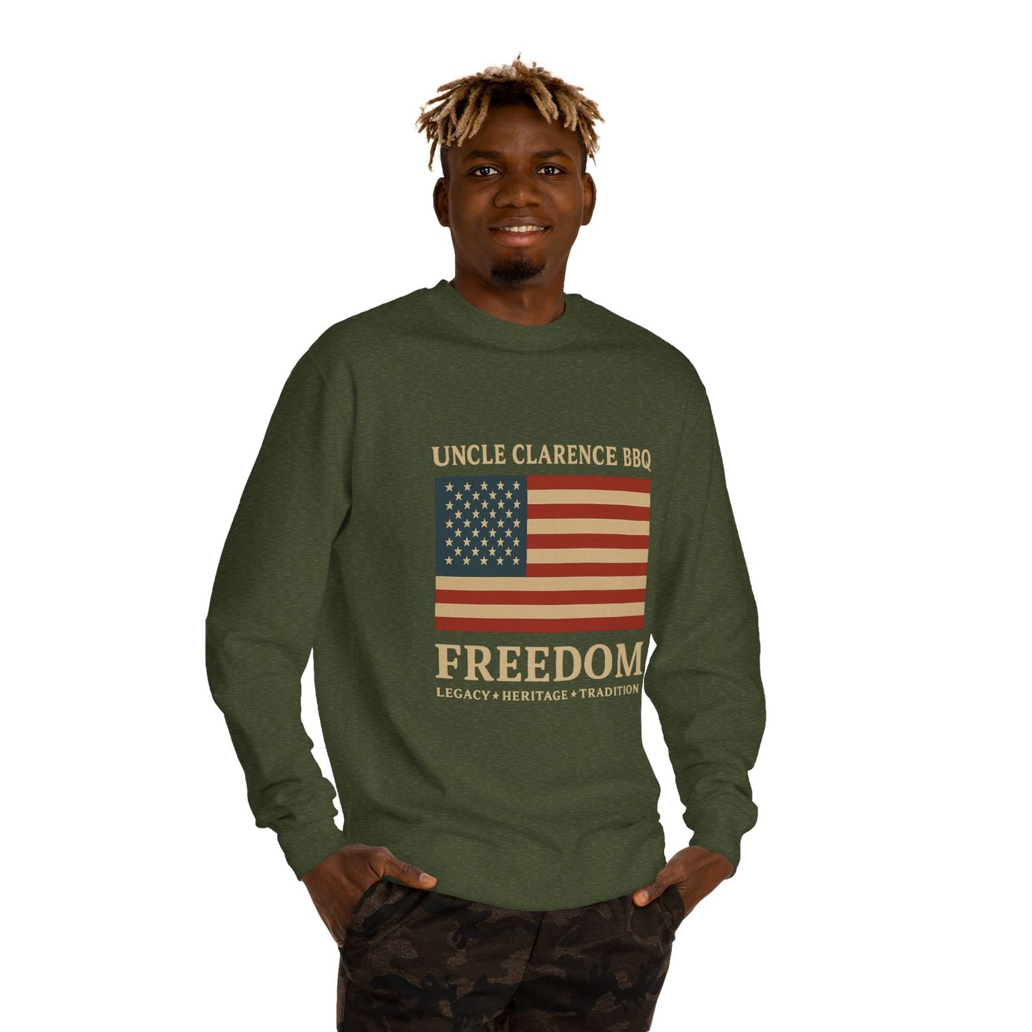 FreedomWear Heritage Flag Crew Neck Sweatshirt | Uncle Clarence BBQ - Uncle Clarence BBQ