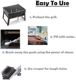 Instructions for using a steam barbecue cleaner tool with four easy steps for effective cleaning