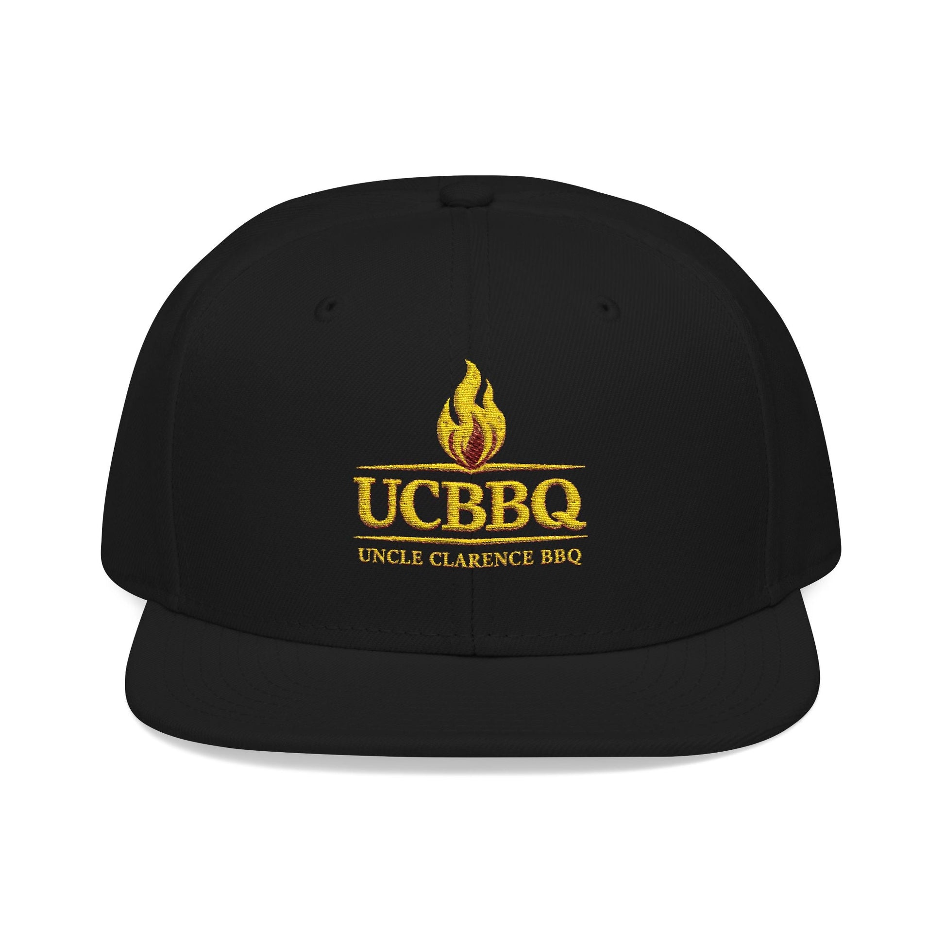 UCBBQ Flame Embroidered Snapback Hat | Black BBQ Pitmaster Cap – Uncle Clarence BBQ - Uncle Clarence BBQ