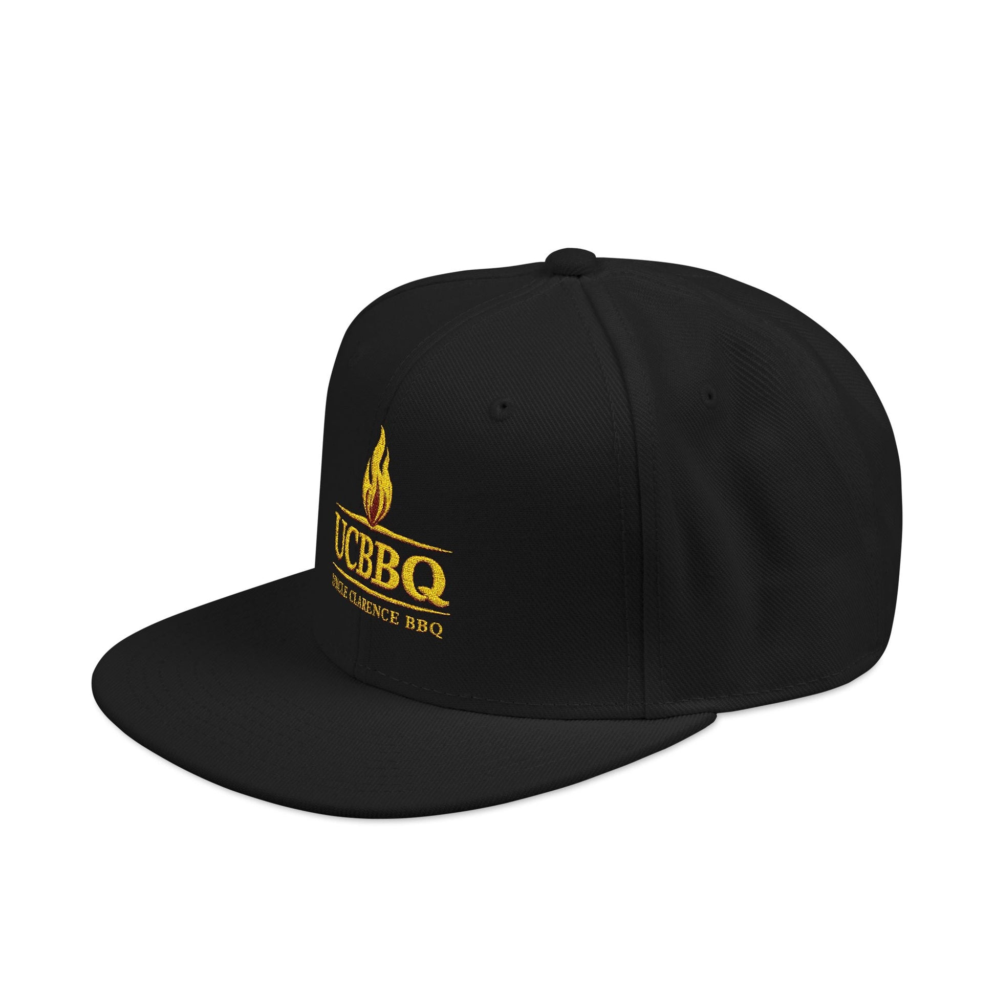 UCBBQ Flame Embroidered Snapback Hat | Black BBQ Pitmaster Cap – Uncle Clarence BBQ - Uncle Clarence BBQ