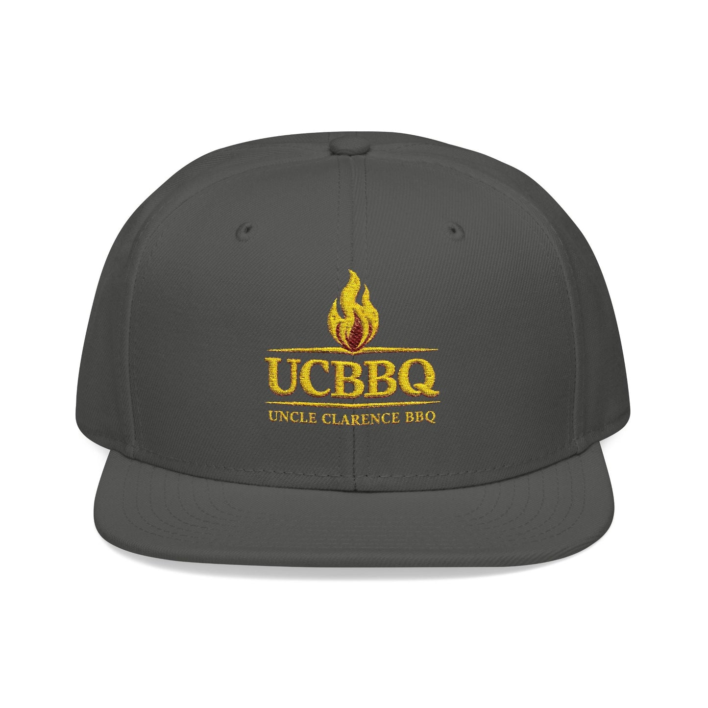 UCBBQ Flame Embroidered Snapback Hat | Black BBQ Pitmaster Cap – Uncle Clarence BBQ - Uncle Clarence BBQ