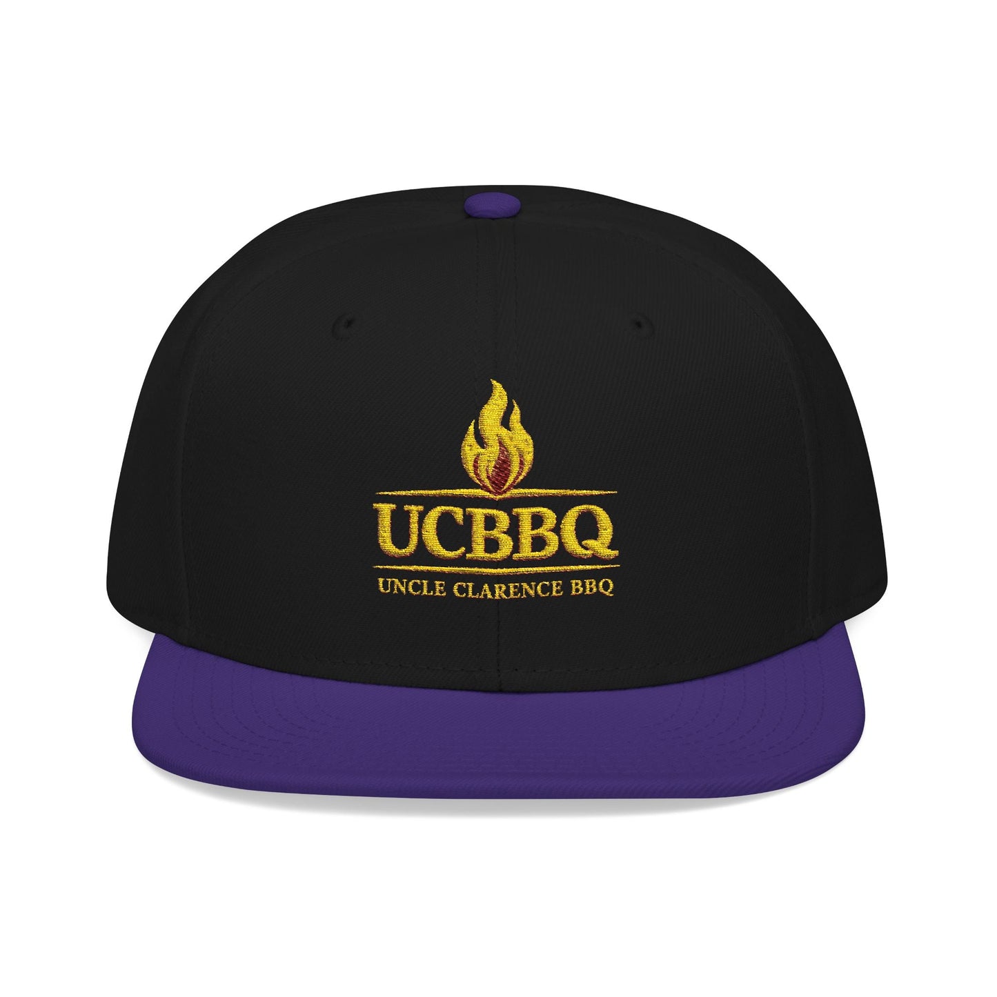 UCBBQ Flame Embroidered Snapback Hat | Black BBQ Pitmaster Cap – Uncle Clarence BBQ - Uncle Clarence BBQ