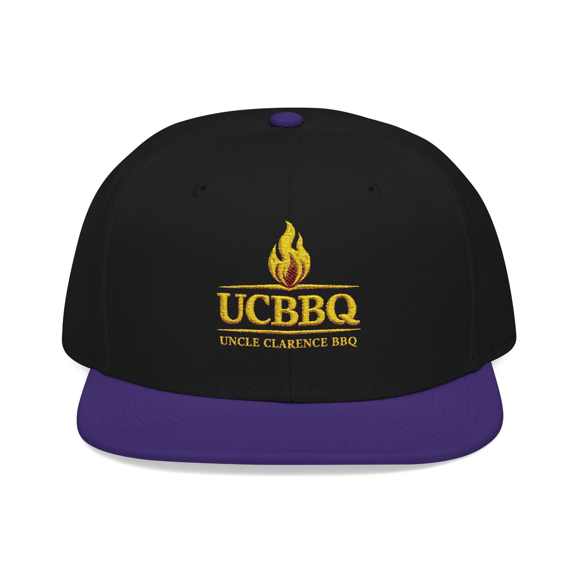 UCBBQ Flame Embroidered Snapback Hat | Black BBQ Pitmaster Cap – Uncle Clarence BBQ - Uncle Clarence BBQ