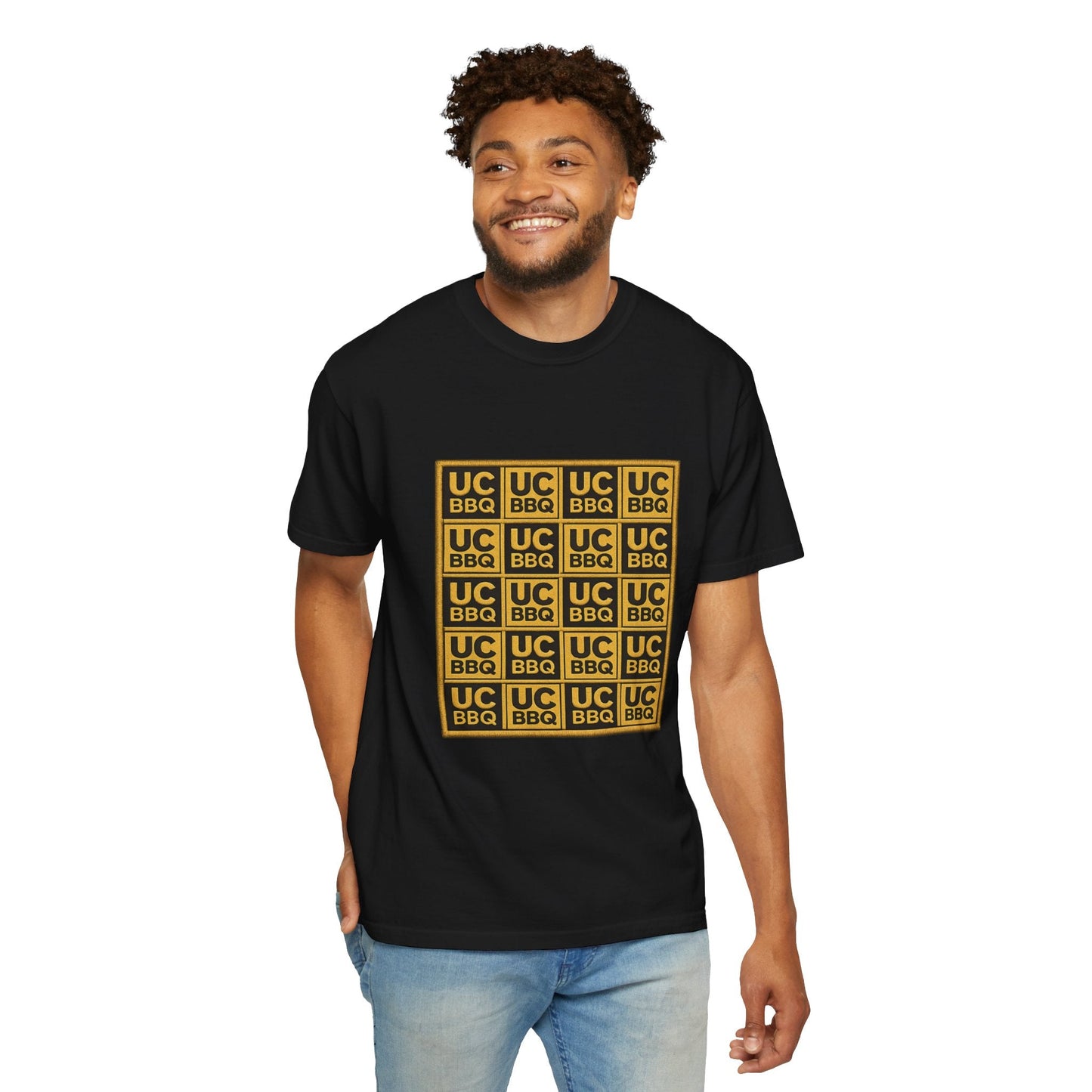 UCBBQ Gold Checkerboard Graphic Tee | Comfort Colors 1717 Heavyweight Shirt - Uncle Clarence BBQ
