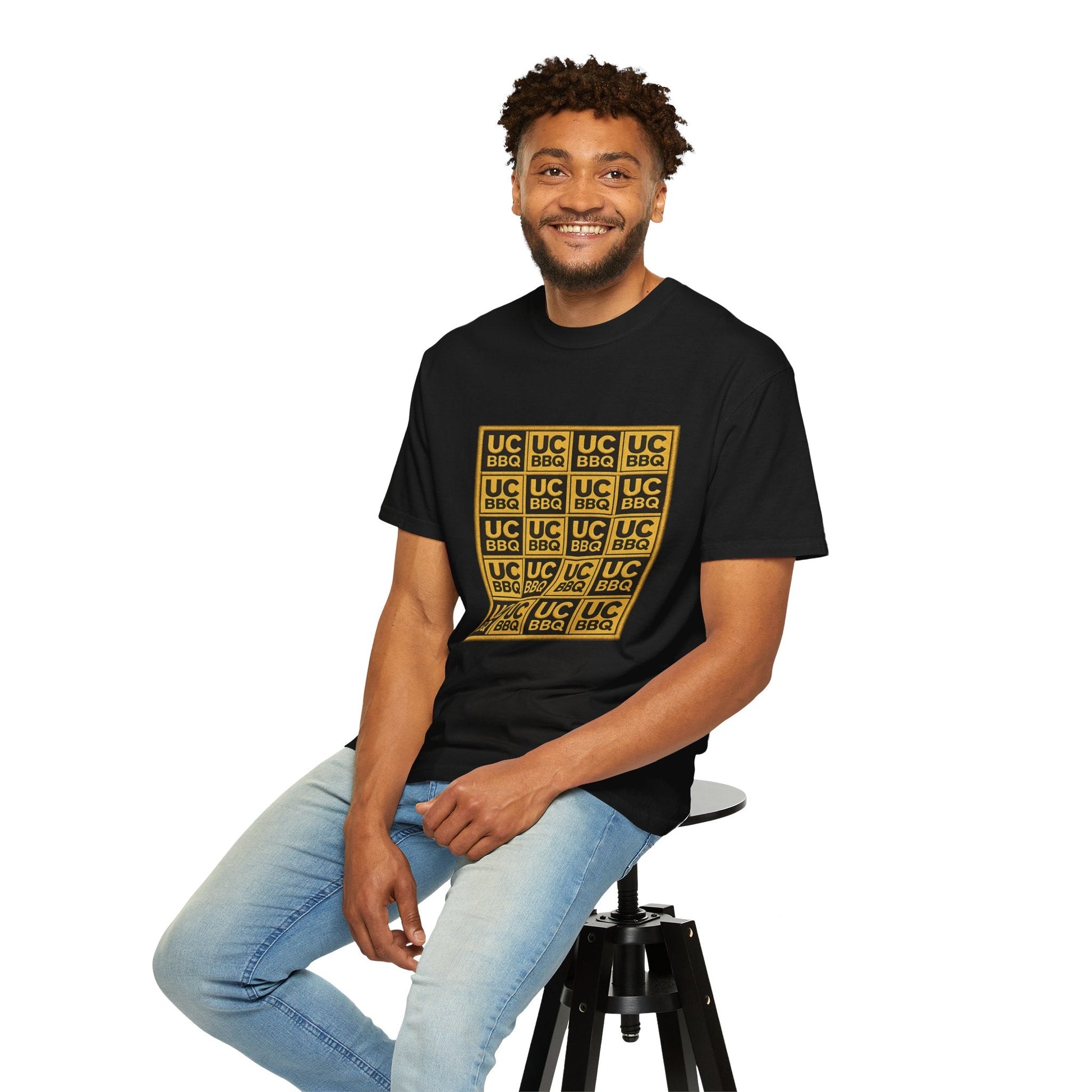 UCBBQ Gold Checkerboard Graphic Tee | Comfort Colors 1717 Heavyweight Shirt - Uncle Clarence BBQ