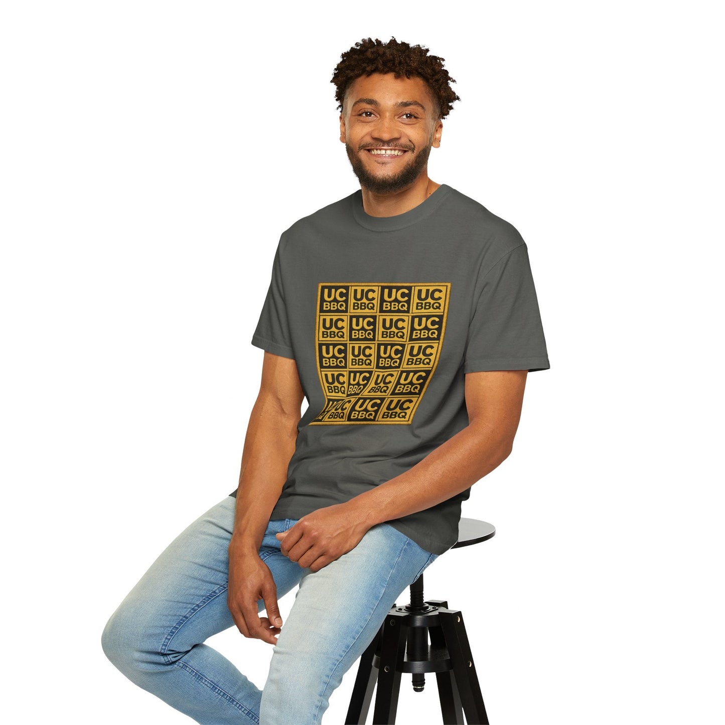 UCBBQ Gold Checkerboard Graphic Tee | Comfort Colors 1717 Heavyweight Shirt - Uncle Clarence BBQ