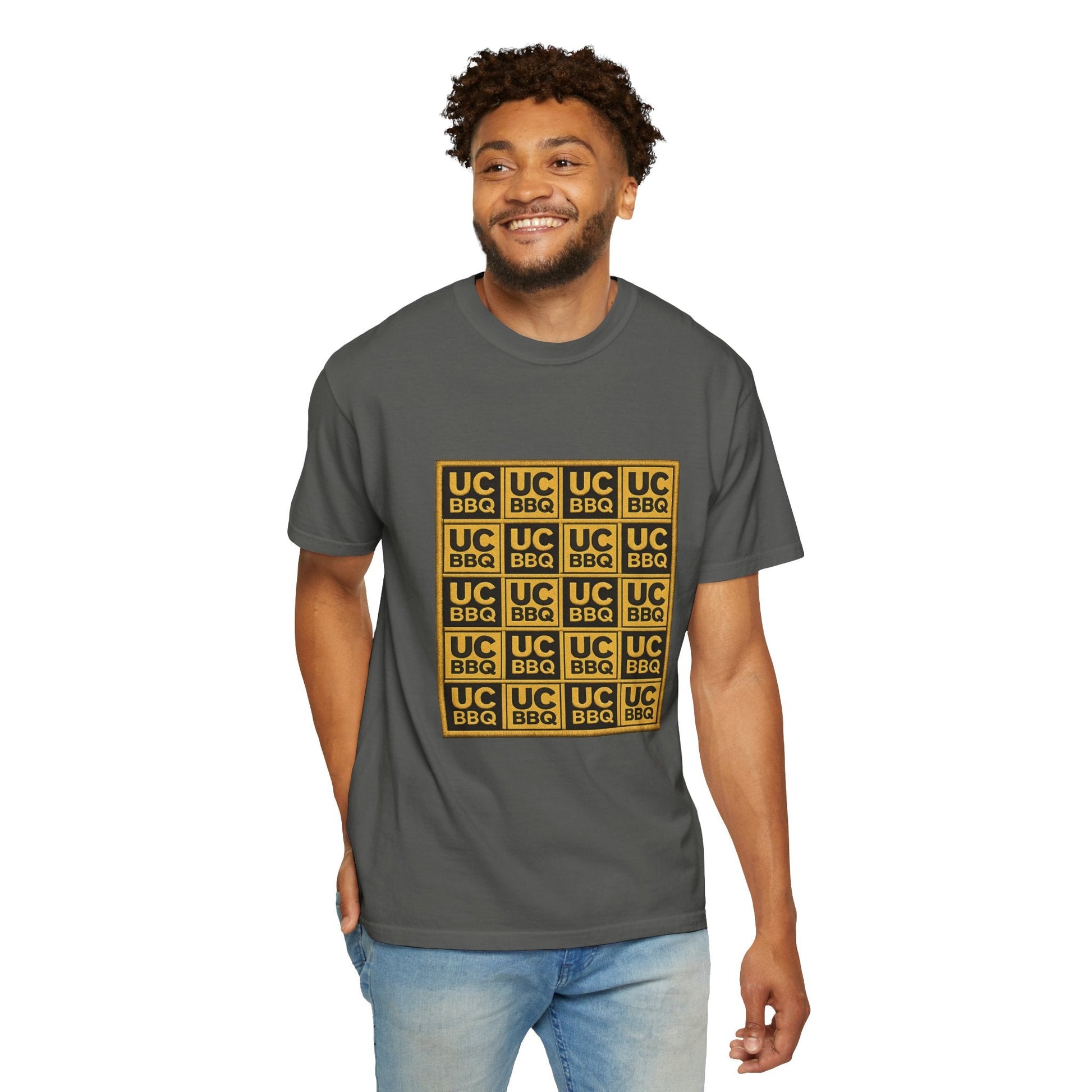 UCBBQ Gold Checkerboard Graphic Tee | Comfort Colors 1717 Heavyweight Shirt - Uncle Clarence BBQ