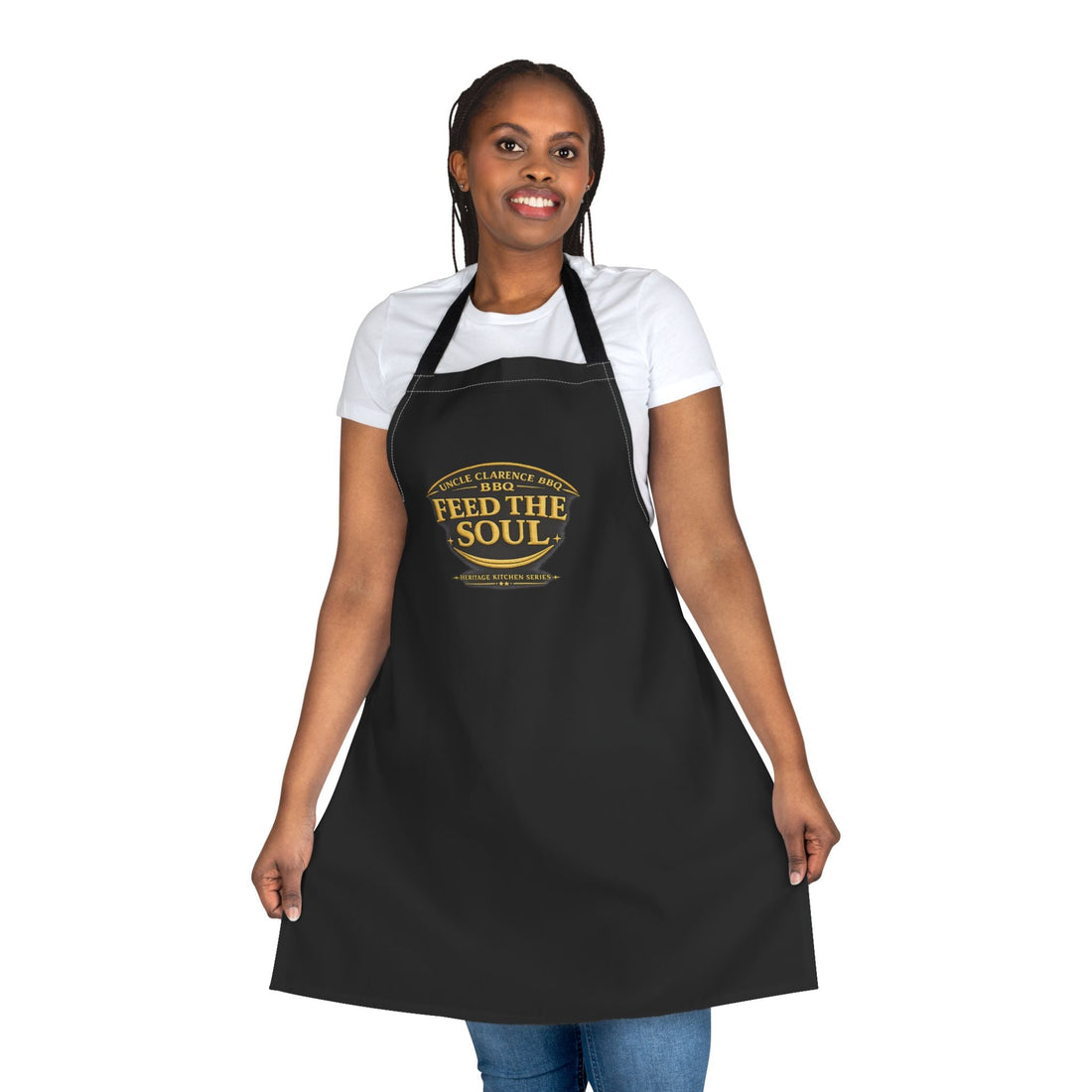 Uncle Clarence BBQ “Feed The Soul” Pitmaster Apron – Black BBQ Cooking Apron for Grill Masters - Uncle Clarence BBQ