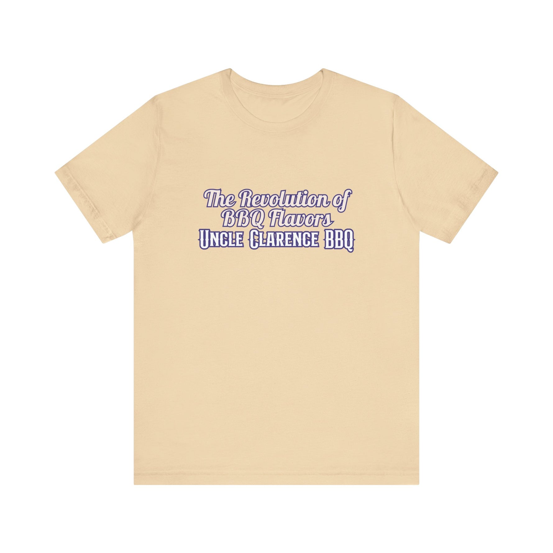 Revolution BBQ flavors t-shirt in beige featuring a bold graphic design for BBQ enthusiasts