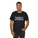 Casual black t-shirt featuring 'The Revolution BBQ Flavors' text by Uncle Clarence BBQ