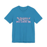 Revolution BBQ flavors t-shirt in blue featuring Uncle Clarence BBQ logo and stylish text