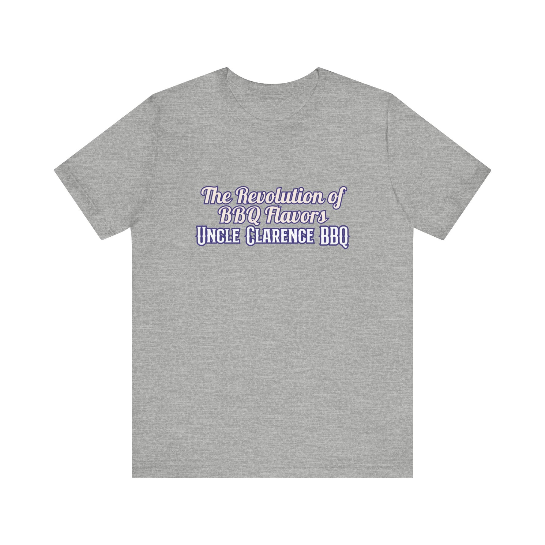 Gray T-Shirt featuring the text Revolution BBQ flavors t-shirt by Uncle Clarence BBQ