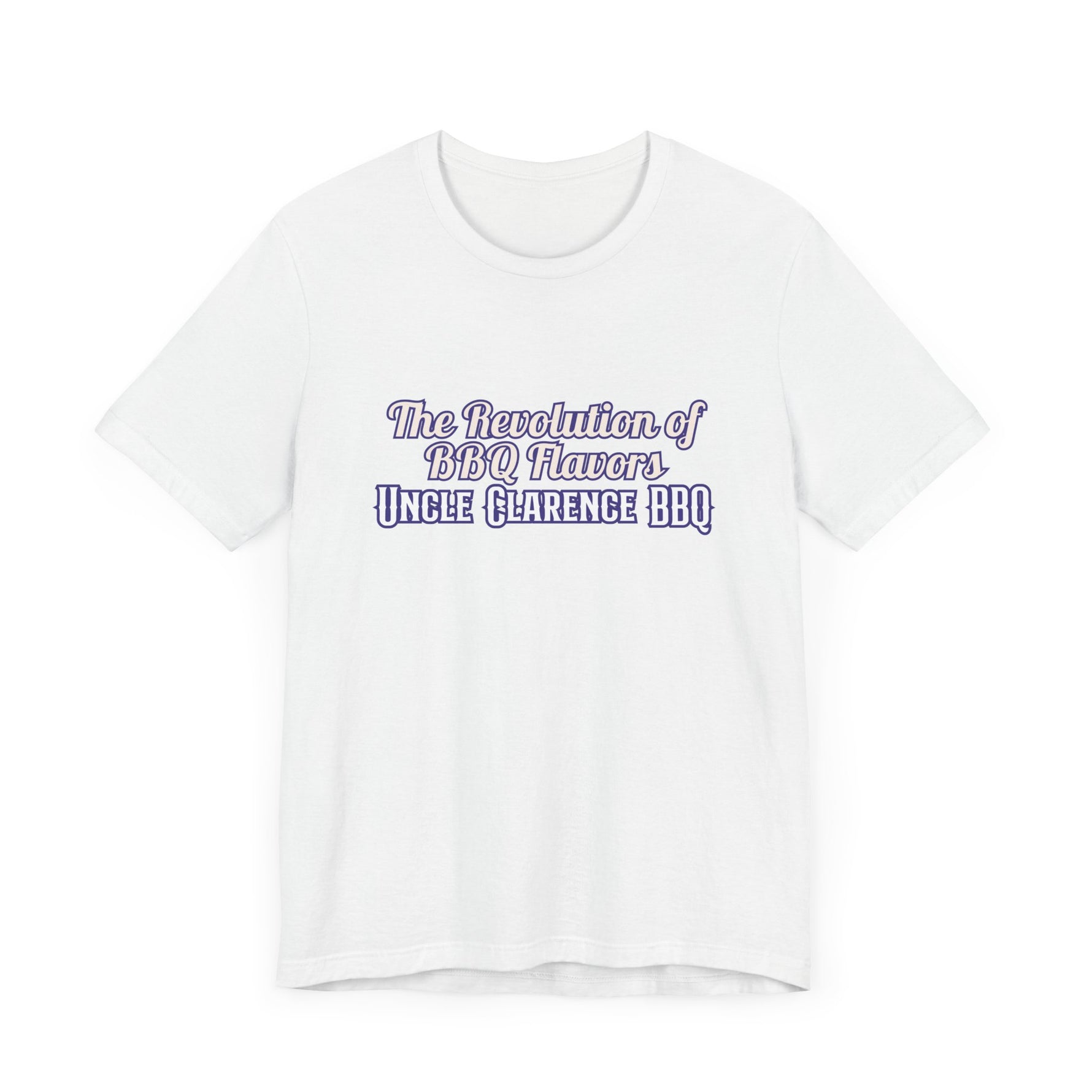 Revolution BBQ flavors t-shirt featuring bold text and classic design for barbecue enthusiasts
