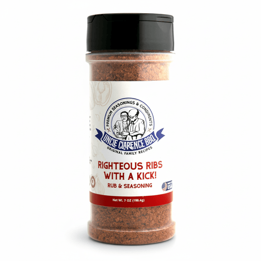 Uncle Clarence BBQ Righteous Ribs Rub With a Kick – Sweet Heat Rib Seasoning, All - Natural, Kosher Certified, 6.3 oz - Uncle Clarence BBQ