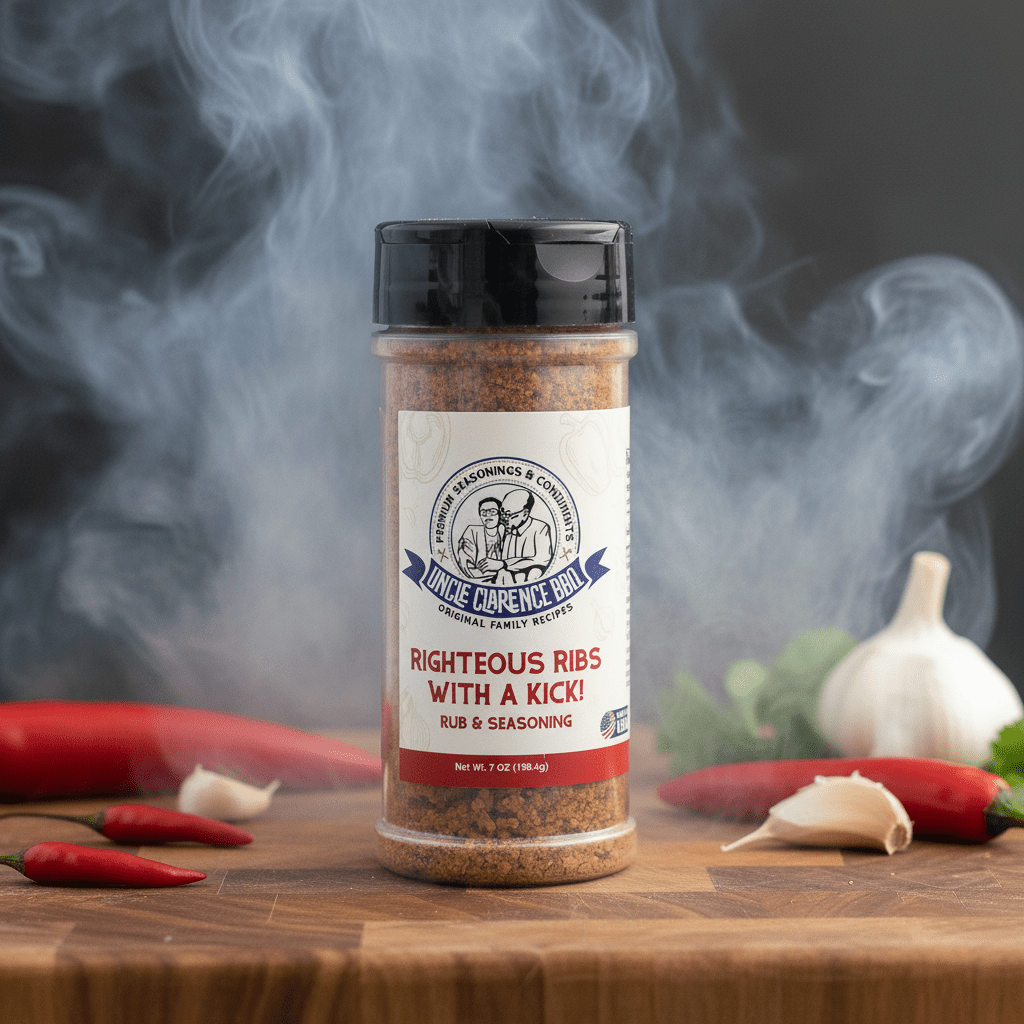 Uncle Clarence BBQ Righteous Ribs Rub With a Kick – Sweet Heat Rib Seasoning, All - Natural, Kosher Certified, 6.3 oz - Uncle Clarence BBQ