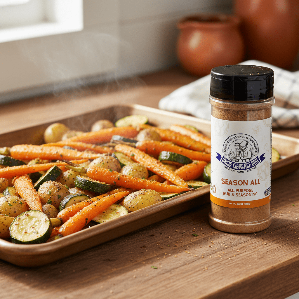 Uncle Clarence BBQ Season All – All - Purpose Herb & Spice Blend, Low - Sodium (60 mg), Kosher Certified, 4.2 oz - Uncle Clarence BBQ