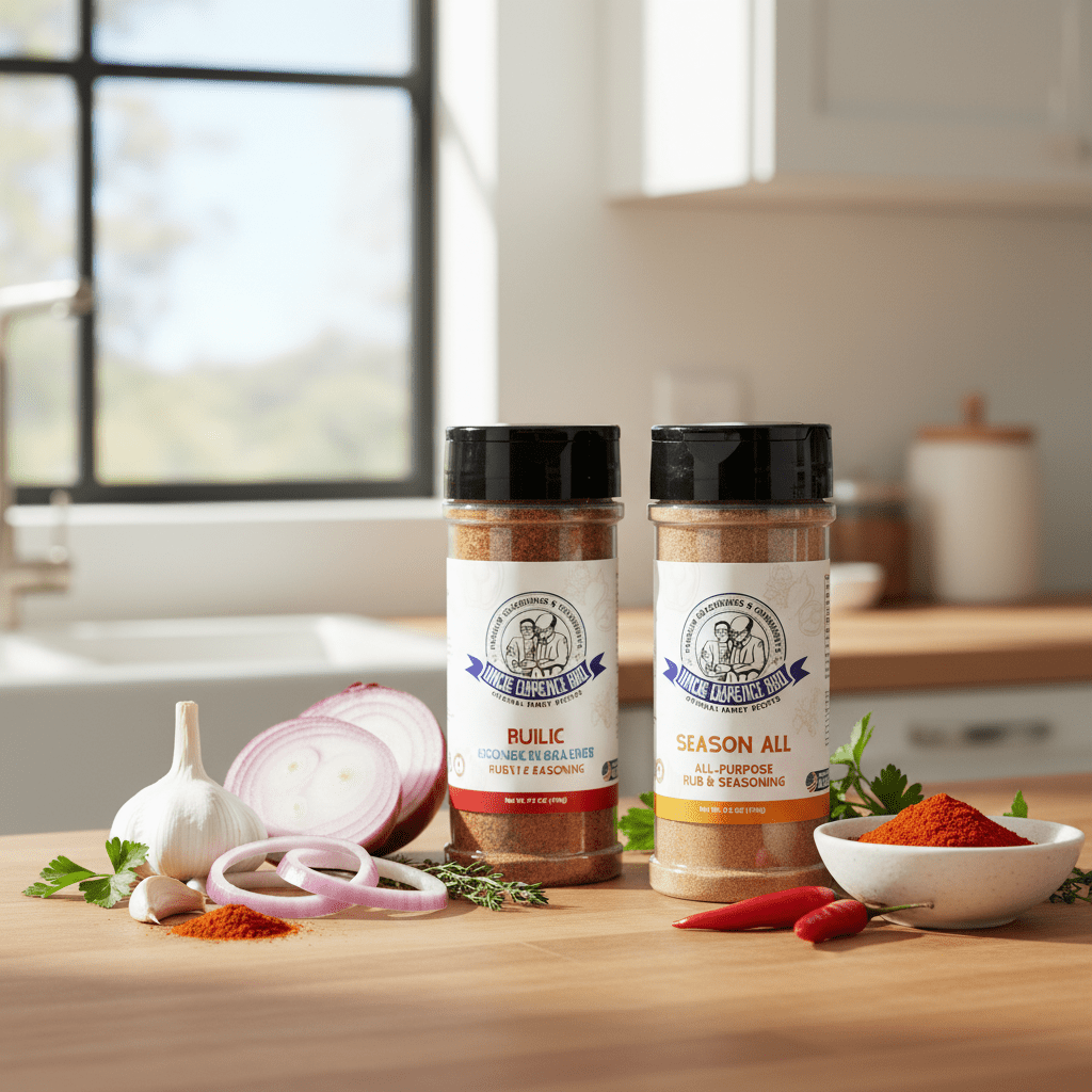 Uncle Clarence BBQ Spice Trio Gift Box – Righteous Ribs With a Kick • Season All • Calypso Heat - Uncle Clarence BBQ