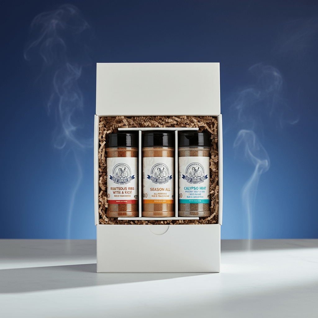 Uncle Clarence BBQ Spice Trio Gift Box – Righteous Ribs With a Kick • Season All • Calypso Heat - Uncle Clarence BBQ