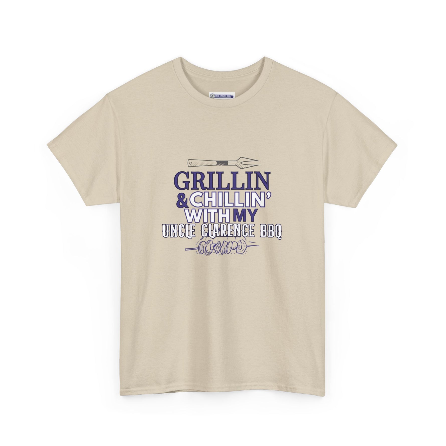 Uncle Clarence BBQ T-Shirt in light color with grill-themed graphic for BBQ enthusiasts