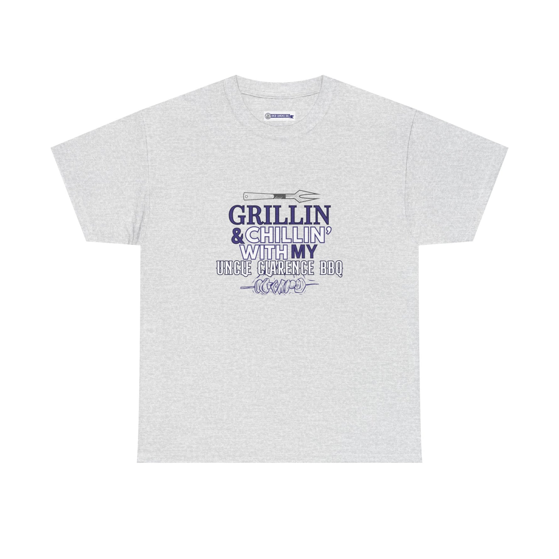 Uncle Clarence BBQ T-Shirt in light grey with fun grill and chill graphic design