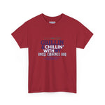Uncle Clarence BBQ T-Shirt in Burgundy with Grill and Chill Design for BBQ Lovers