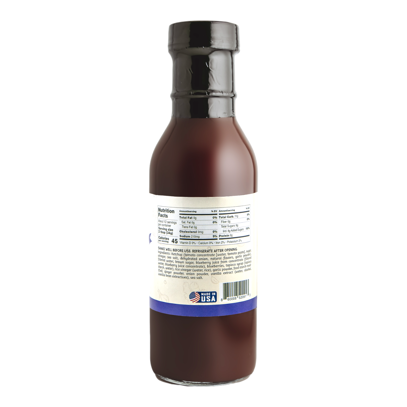 Uncle Cl unique barbecue sauce gift bottle showing nutrition facts and made in USA label